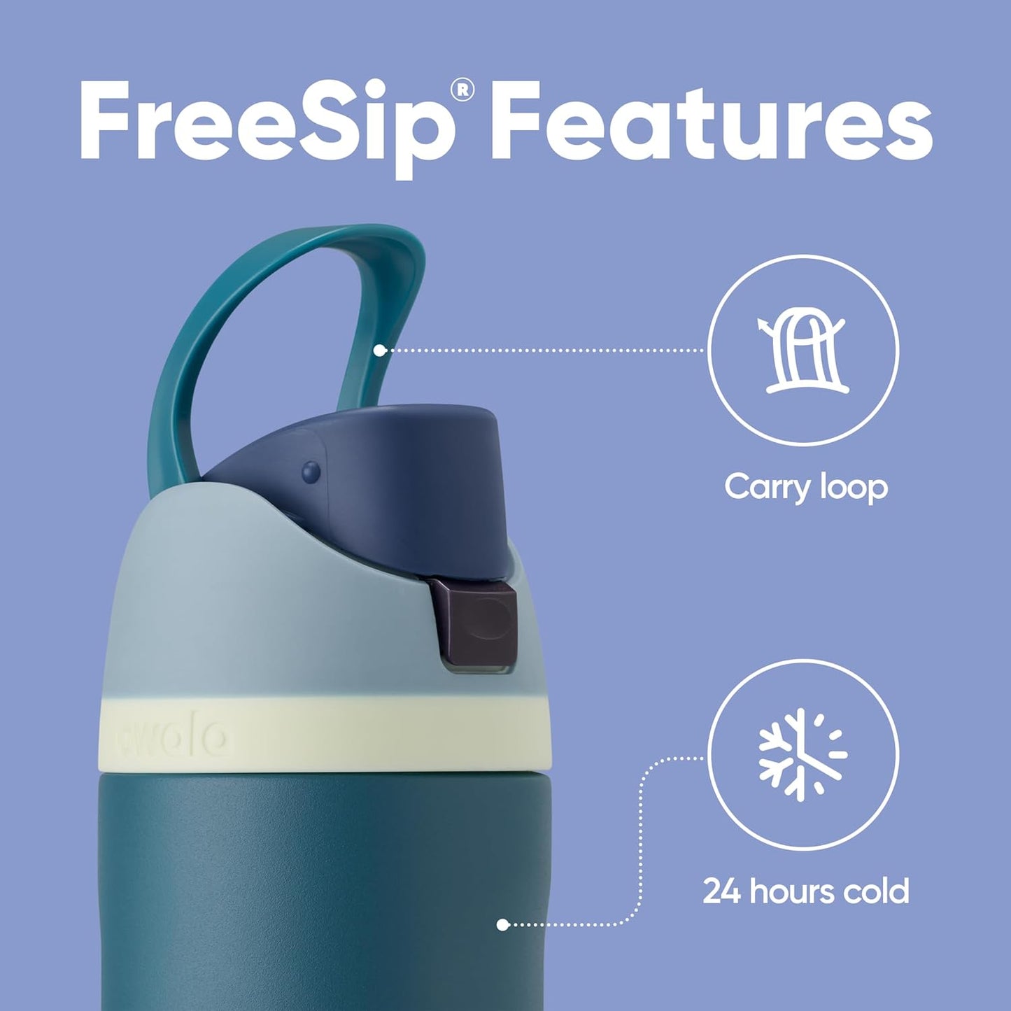 Freesip Insulated Stainless Steel Water Bottle with Straw, Bpa-Free Sports Water Bottle, Great for Travel, 24 Oz, Denim
