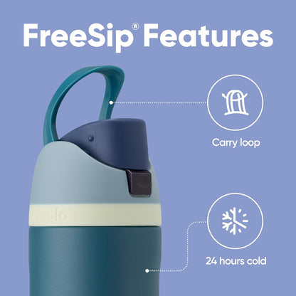 Freesip Insulated Stainless Steel Water Bottle with Straw, Bpa-Free Sports Water Bottle, Great for Travel, 24 Oz, Denim